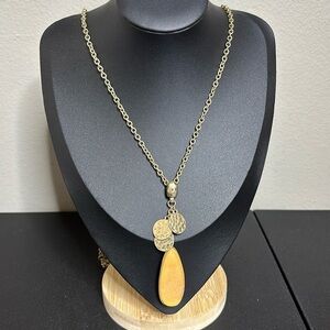 JK by Thirty One Charm Long Gold Tone Chain Boho  Necklace Hammered